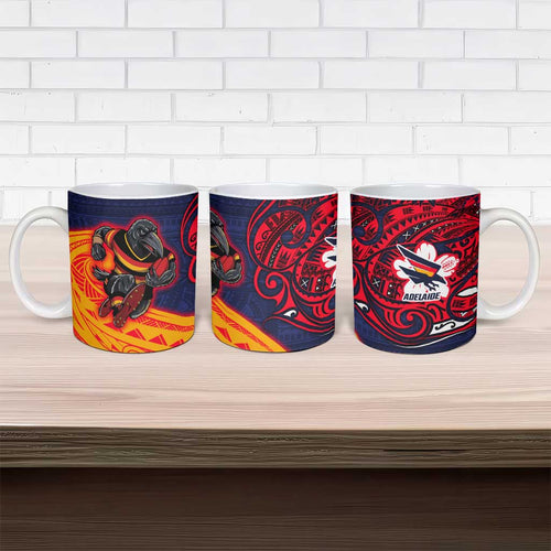 Adelaide Crow Mascot Ceramic Mug Polynesian Tribal Pattern Bold Island Style