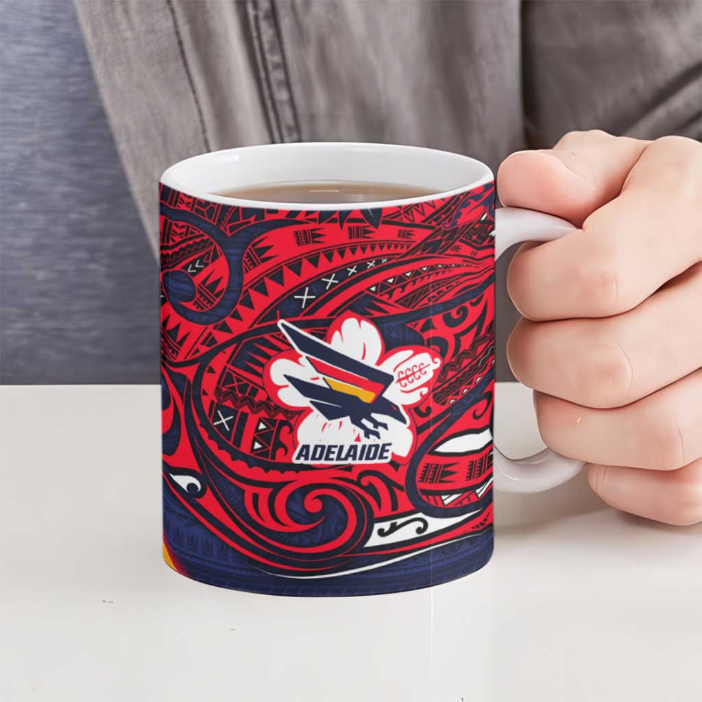 Adelaide Crow Mascot Ceramic Mug Polynesian Tribal Pattern Bold Island Style