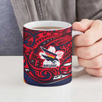 Adelaide Crow Mascot Ceramic Mug Polynesian Tribal Pattern Bold Island Style