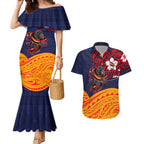Adelaide Crow Mascot Couples Matching Mermaid Dress and Hawaiian Shirt Polynesian Tribal Pattern Bold Island Style