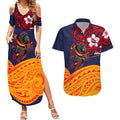 Adelaide Crow Mascot Couples Matching Summer Maxi Dress and Hawaiian Shirt Polynesian Tribal Pattern Bold Island Style