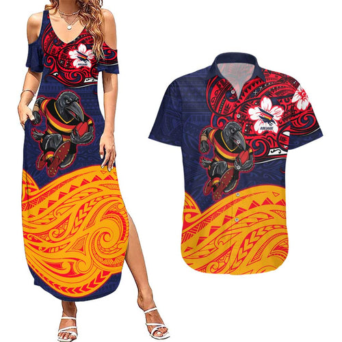 Adelaide Crow Mascot Couples Matching Summer Maxi Dress and Hawaiian Shirt Polynesian Tribal Pattern Bold Island Style