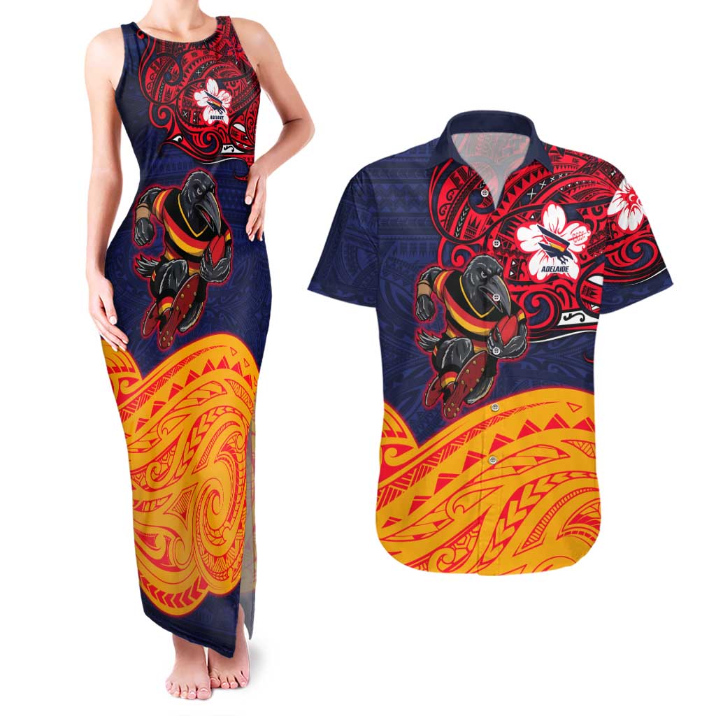 Adelaide Crow Mascot Couples Matching Tank Maxi Dress and Hawaiian Shirt Polynesian Tribal Pattern Bold Island Style