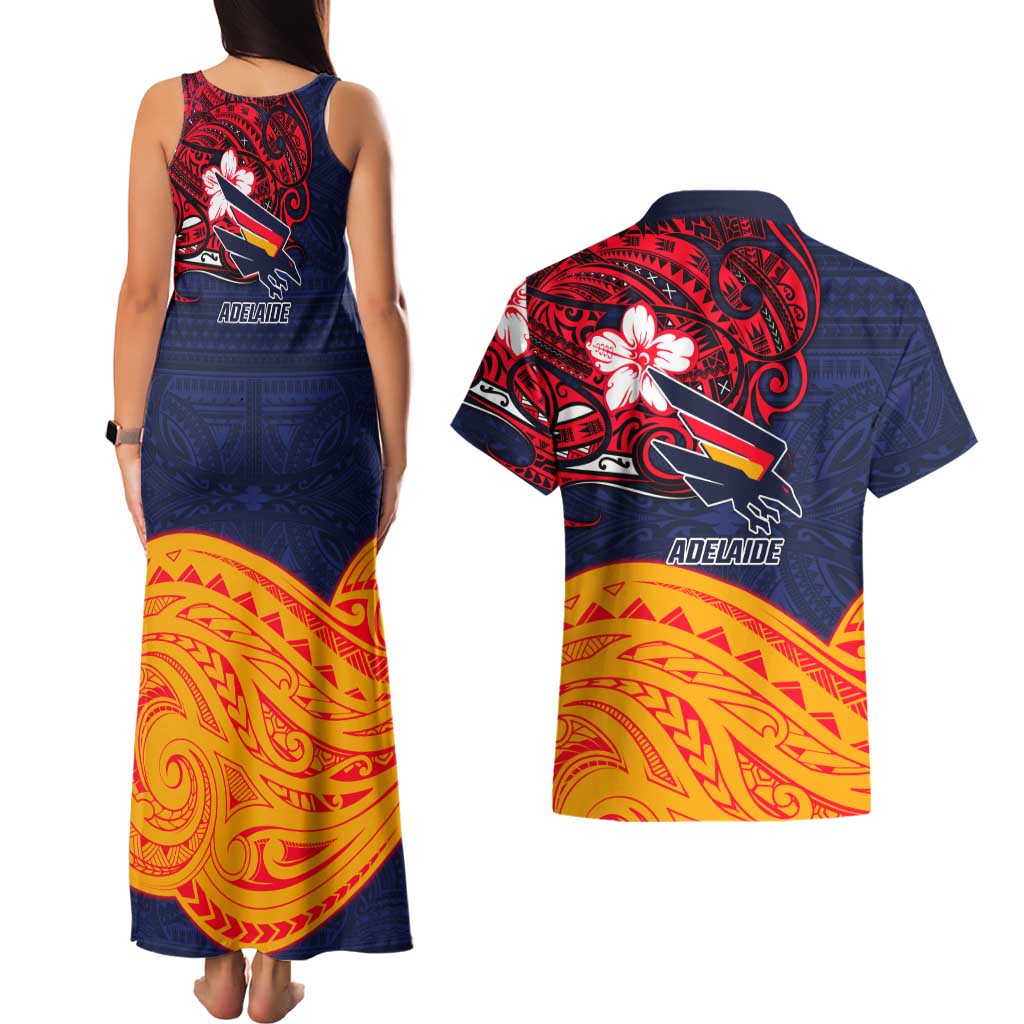 Adelaide Crow Mascot Couples Matching Tank Maxi Dress and Hawaiian Shirt Polynesian Tribal Pattern Bold Island Style