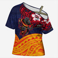 Adelaide Crow Mascot Cross Shoulder Shirt Polynesian Tribal Pattern Bold Island Style