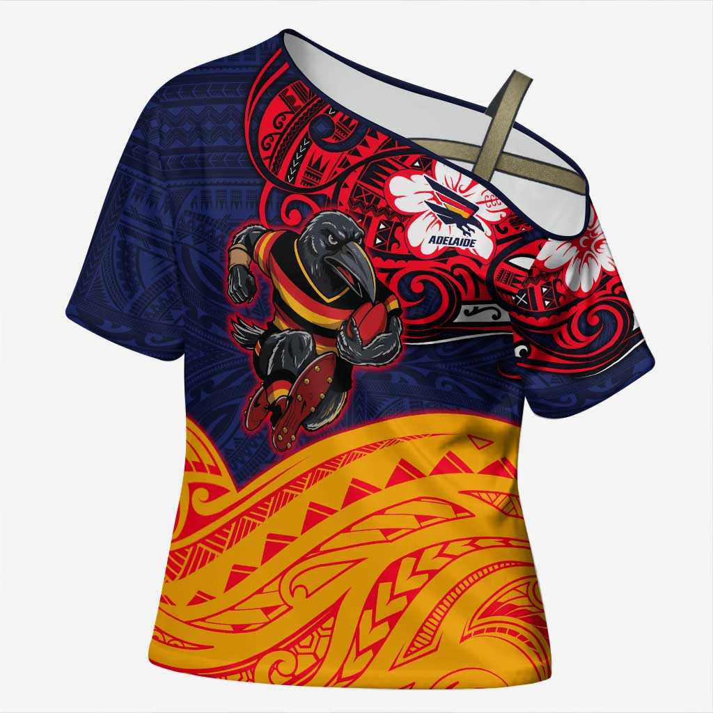 Adelaide Crow Mascot Cross Shoulder Shirt Polynesian Tribal Pattern Bold Island Style