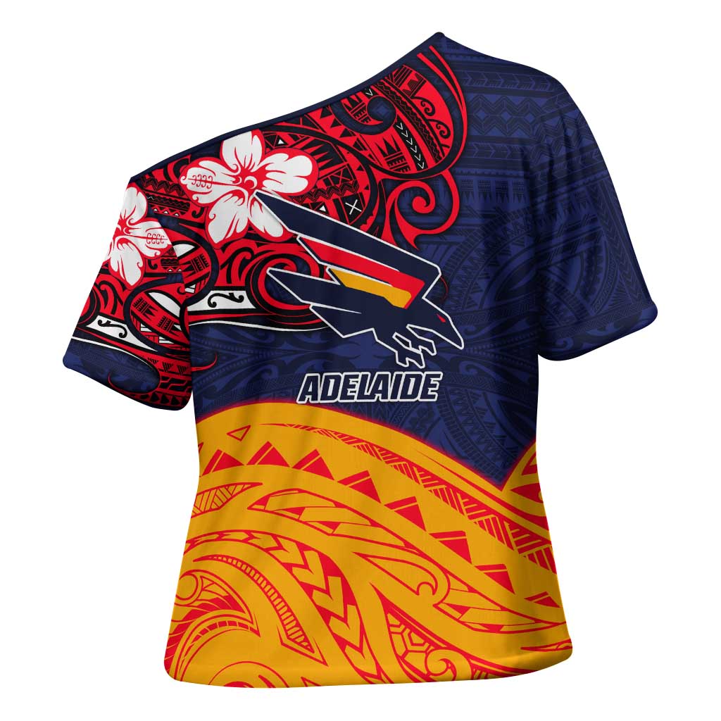 Adelaide Crow Mascot Cross Shoulder Shirt Polynesian Tribal Pattern Bold Island Style