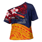 Adelaide Crow Mascot Cross Shoulder Shirt Polynesian Tribal Pattern Bold Island Style