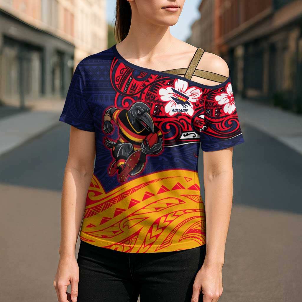 Adelaide Crow Mascot Cross Shoulder Shirt Polynesian Tribal Pattern Bold Island Style