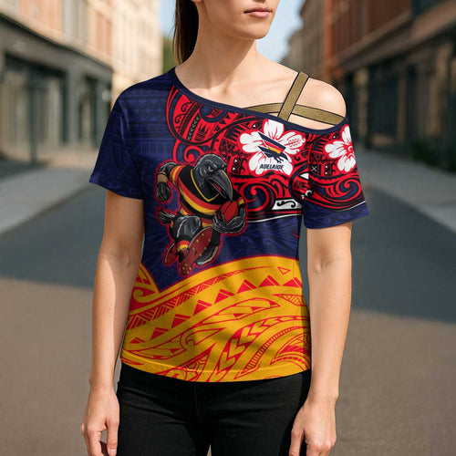 Adelaide Crow Mascot Cross Shoulder Shirt Polynesian Tribal Pattern Bold Island Style