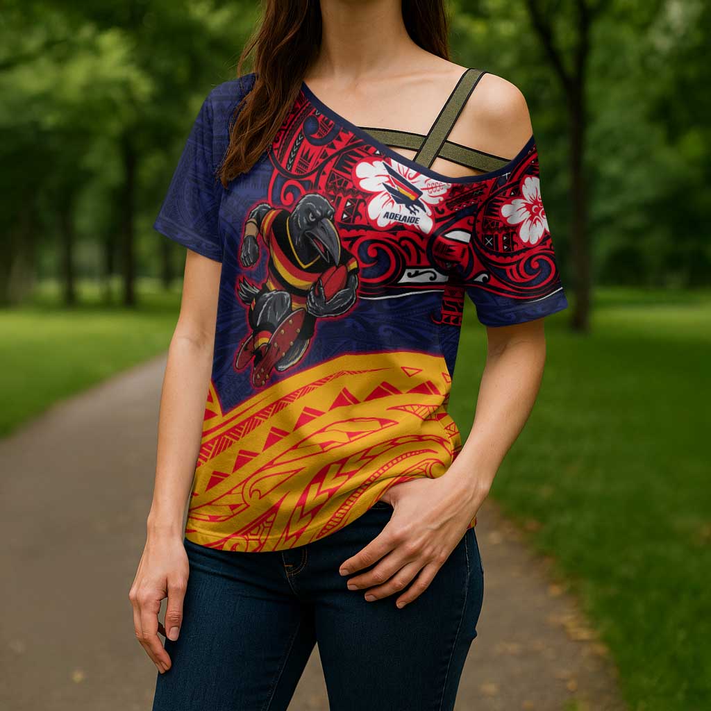 Adelaide Crow Mascot Cross Shoulder Shirt Polynesian Tribal Pattern Bold Island Style