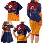 Adelaide Crow Mascot Family Matching Long Sleeve Bodycon Dress and Hawaiian Shirt Polynesian Tribal Pattern Bold Island Style