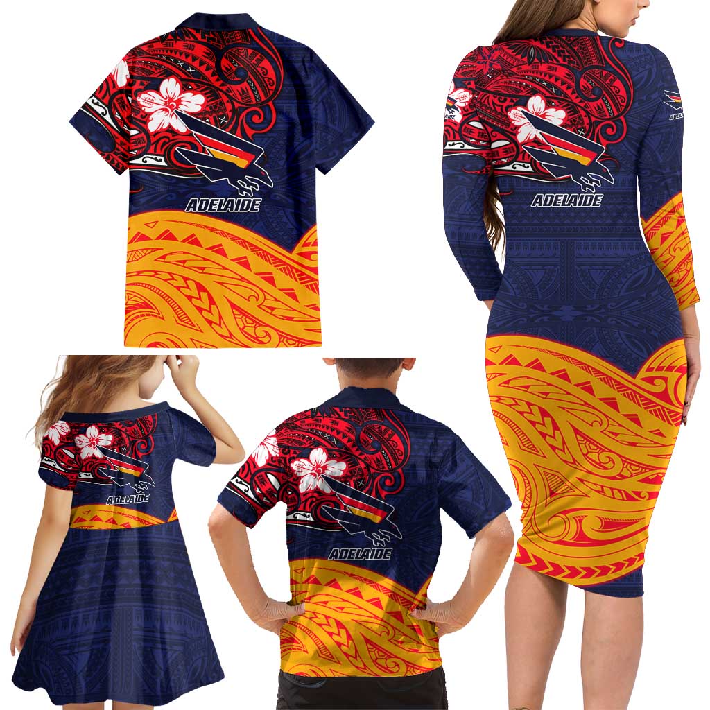 Adelaide Crow Mascot Family Matching Long Sleeve Bodycon Dress and Hawaiian Shirt Polynesian Tribal Pattern Bold Island Style