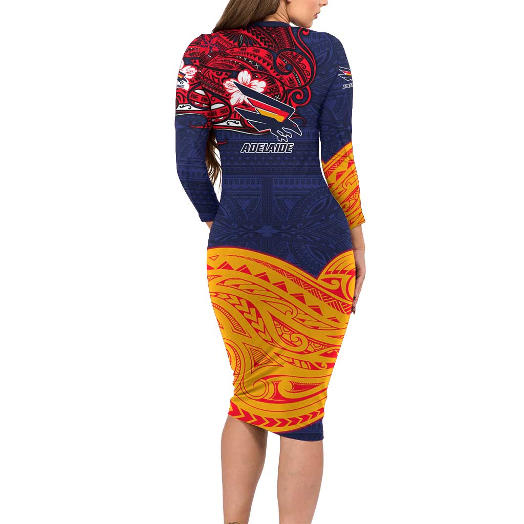 Adelaide Crow Mascot Family Matching Long Sleeve Bodycon Dress and Hawaiian Shirt Polynesian Tribal Pattern Bold Island Style