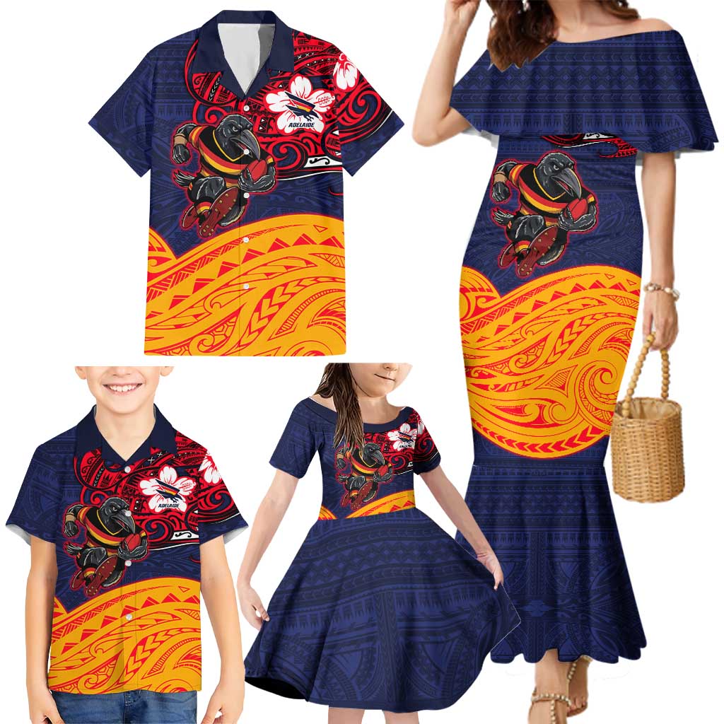 Adelaide Crow Mascot Family Matching Mermaid Dress and Hawaiian Shirt Polynesian Tribal Pattern Bold Island Style