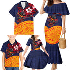 Adelaide Crow Mascot Family Matching Mermaid Dress and Hawaiian Shirt Polynesian Tribal Pattern Bold Island Style