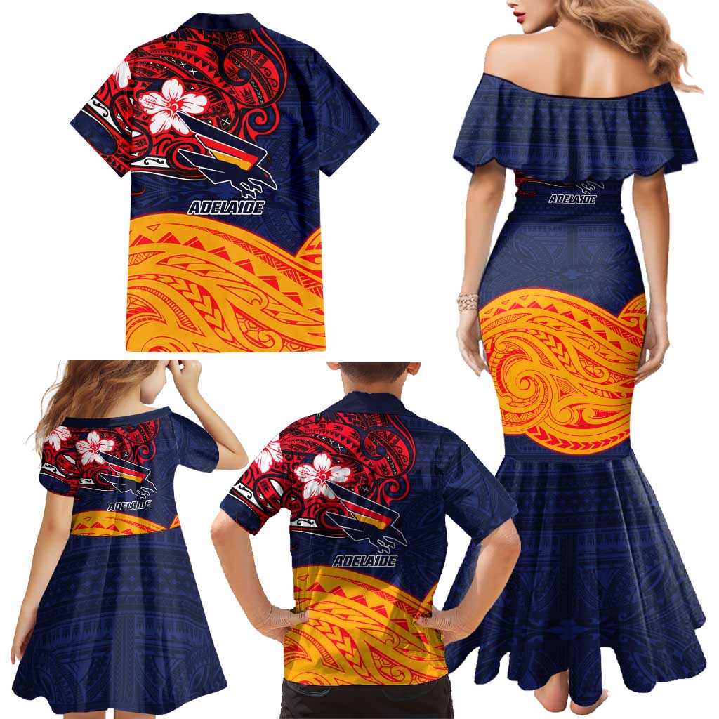 Adelaide Crow Mascot Family Matching Mermaid Dress and Hawaiian Shirt Polynesian Tribal Pattern Bold Island Style