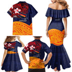 Adelaide Crow Mascot Family Matching Mermaid Dress and Hawaiian Shirt Polynesian Tribal Pattern Bold Island Style
