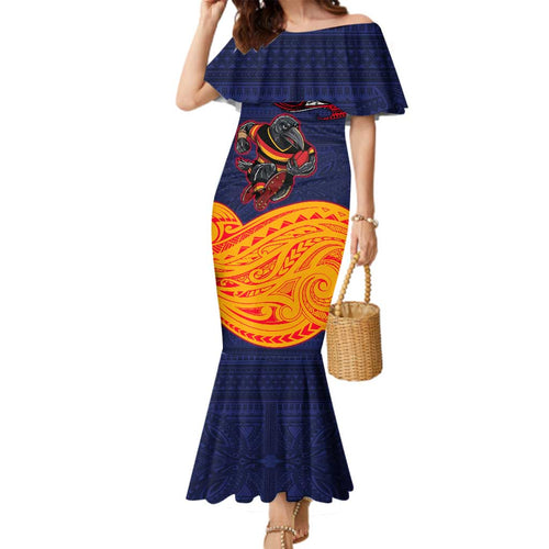 Adelaide Crow Mascot Family Matching Mermaid Dress and Hawaiian Shirt Polynesian Tribal Pattern Bold Island Style