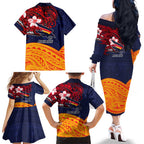 Adelaide Crow Mascot Family Matching Off The Shoulder Long Sleeve Dress and Hawaiian Shirt Polynesian Tribal Pattern Bold Island Style