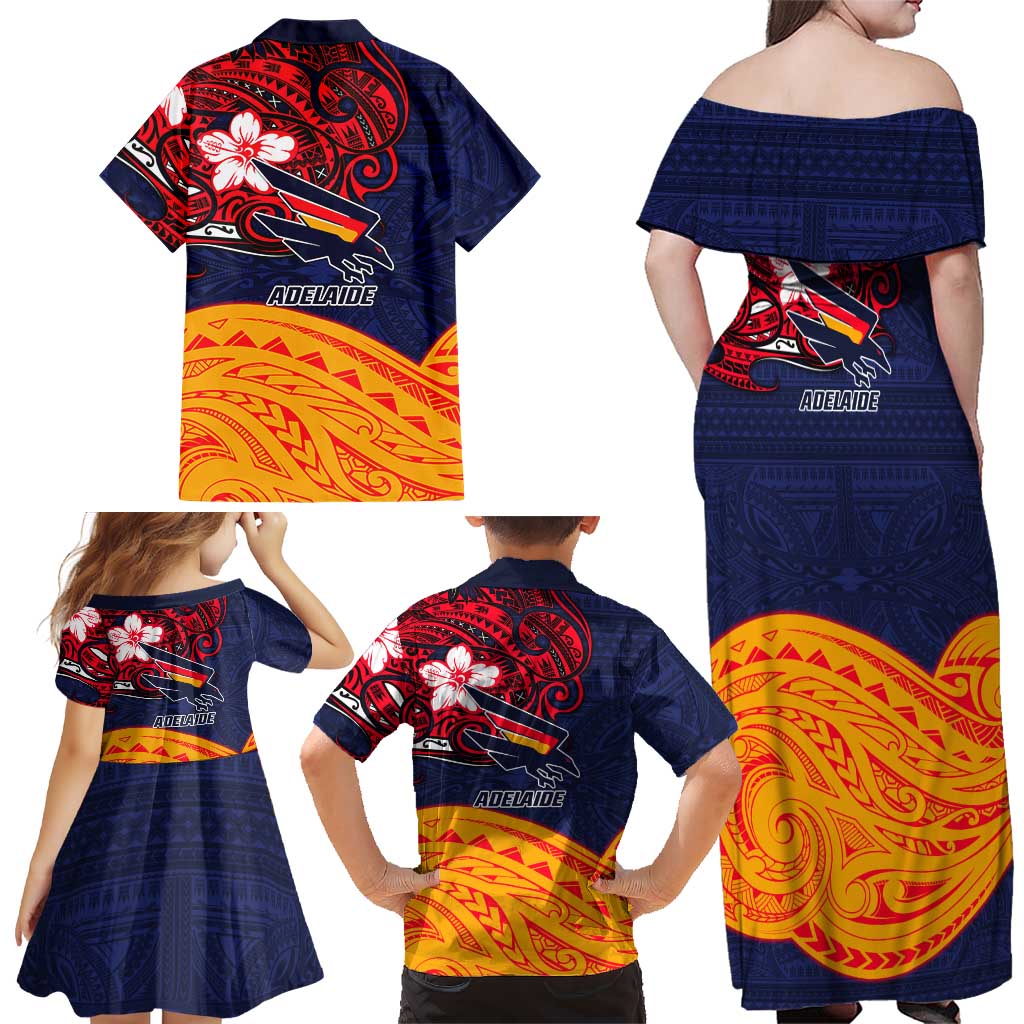 Adelaide Crow Mascot Family Matching Off Shoulder Maxi Dress and Hawaiian Shirt Polynesian Tribal Pattern Bold Island Style