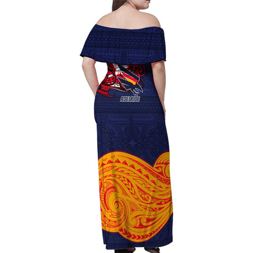 Adelaide Crow Mascot Family Matching Off Shoulder Maxi Dress and Hawaiian Shirt Polynesian Tribal Pattern Bold Island Style