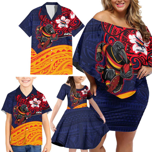 Adelaide Crow Mascot Family Matching Off Shoulder Short Dress and Hawaiian Shirt Polynesian Tribal Pattern Bold Island Style