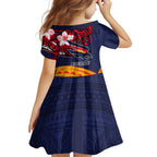 Adelaide Crow Mascot Family Matching Off Shoulder Short Dress and Hawaiian Shirt Polynesian Tribal Pattern Bold Island Style