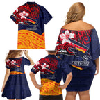 Adelaide Crow Mascot Family Matching Off Shoulder Short Dress and Hawaiian Shirt Polynesian Tribal Pattern Bold Island Style