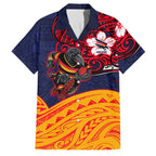 Adelaide Crow Mascot Family Matching Off Shoulder Short Dress and Hawaiian Shirt Polynesian Tribal Pattern Bold Island Style