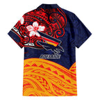 Adelaide Crow Mascot Family Matching Off Shoulder Short Dress and Hawaiian Shirt Polynesian Tribal Pattern Bold Island Style