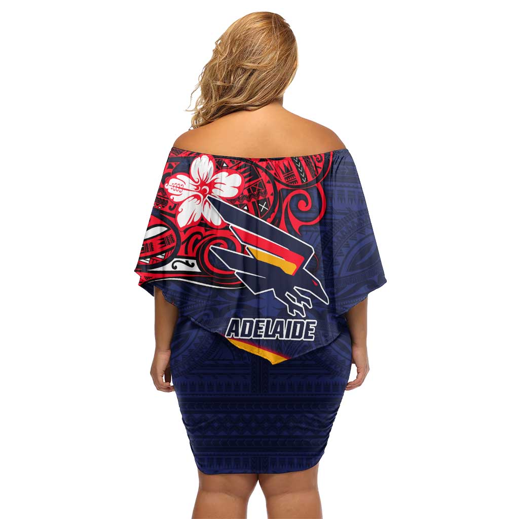 Adelaide Crow Mascot Family Matching Off Shoulder Short Dress and Hawaiian Shirt Polynesian Tribal Pattern Bold Island Style