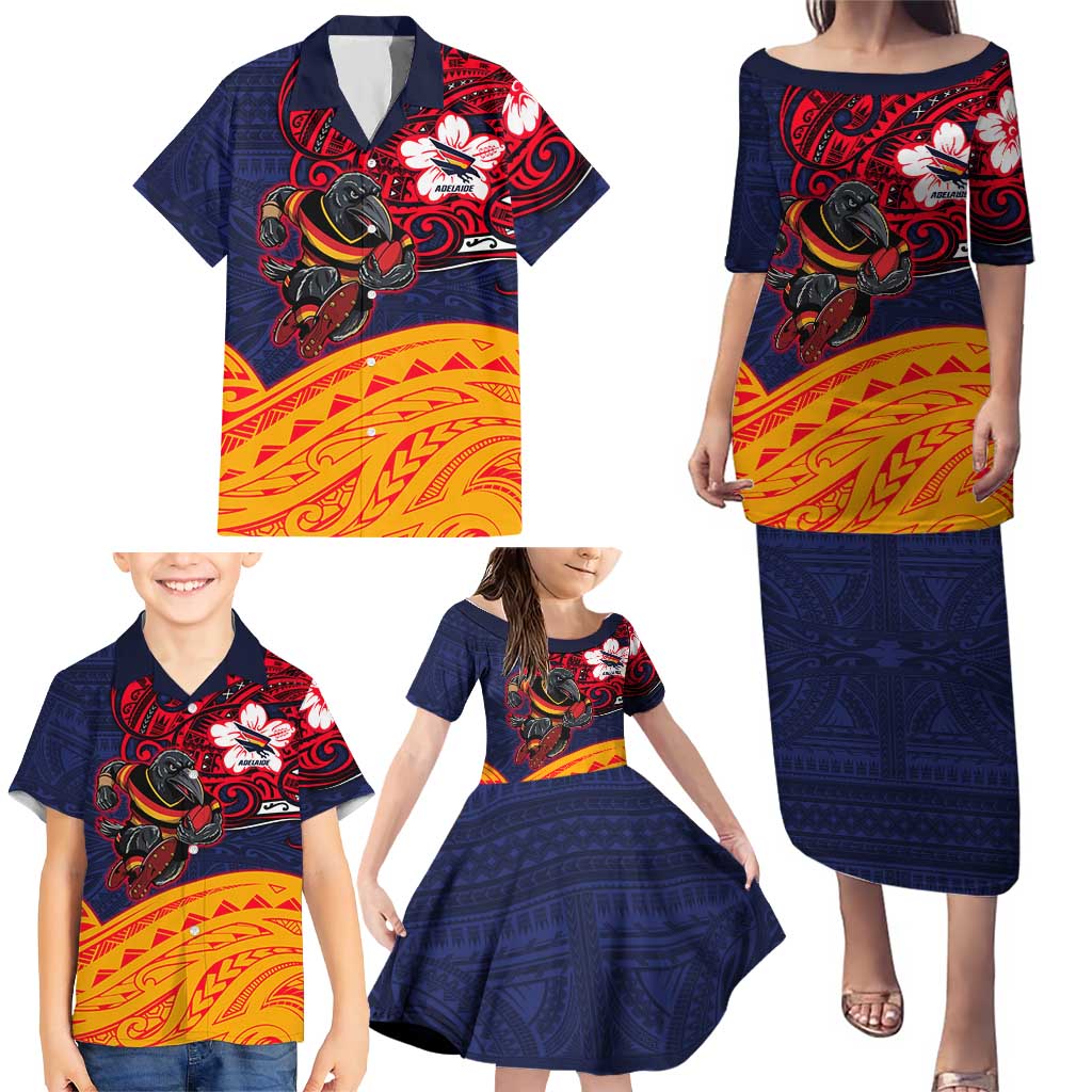 Adelaide Crow Mascot Family Matching Puletasi and Hawaiian Shirt Polynesian Tribal Pattern Bold Island Style