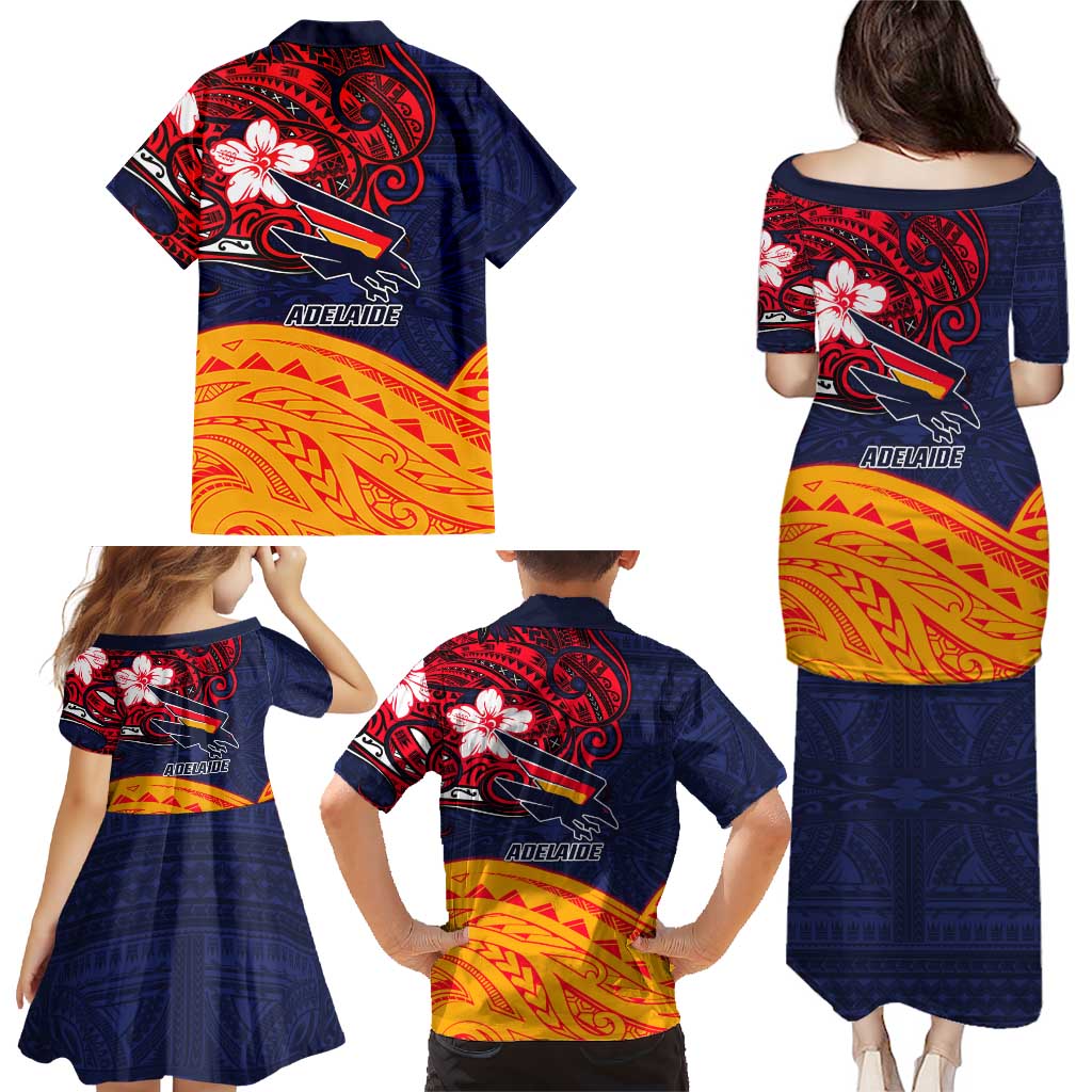 Adelaide Crow Mascot Family Matching Puletasi and Hawaiian Shirt Polynesian Tribal Pattern Bold Island Style