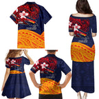 Adelaide Crow Mascot Family Matching Puletasi and Hawaiian Shirt Polynesian Tribal Pattern Bold Island Style