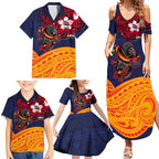Adelaide Crow Mascot Family Matching Summer Maxi Dress and Hawaiian Shirt Polynesian Tribal Pattern Bold Island Style