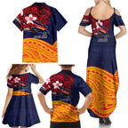 Adelaide Crow Mascot Family Matching Summer Maxi Dress and Hawaiian Shirt Polynesian Tribal Pattern Bold Island Style