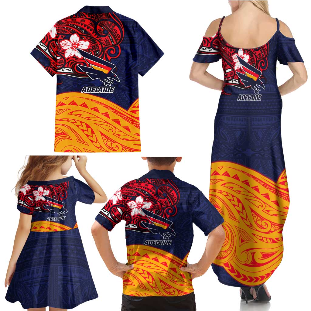 Adelaide Crow Mascot Family Matching Summer Maxi Dress and Hawaiian Shirt Polynesian Tribal Pattern Bold Island Style