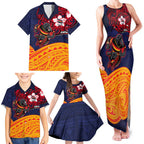 Adelaide Crow Mascot Family Matching Tank Maxi Dress and Hawaiian Shirt Polynesian Tribal Pattern Bold Island Style
