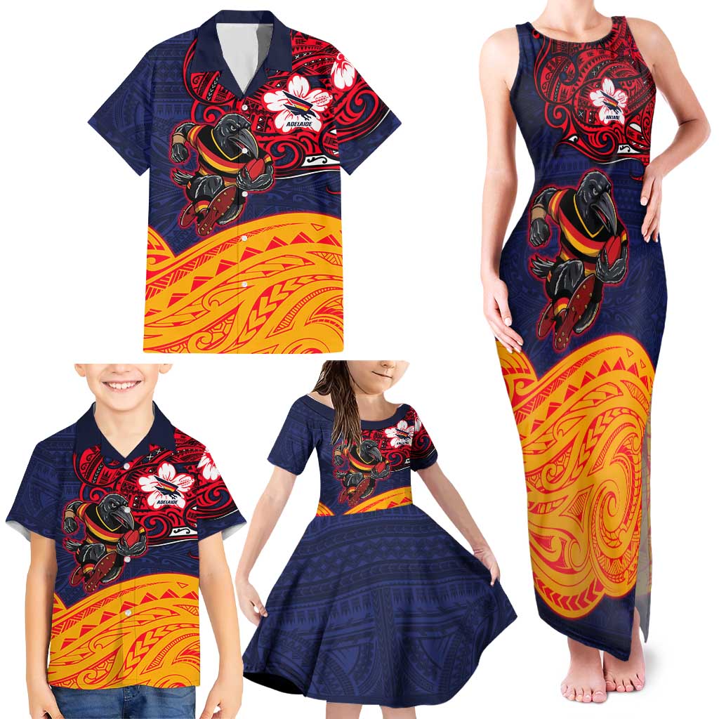 Adelaide Crow Mascot Family Matching Tank Maxi Dress and Hawaiian Shirt Polynesian Tribal Pattern Bold Island Style