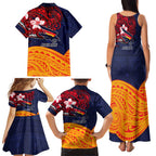 Adelaide Crow Mascot Family Matching Tank Maxi Dress and Hawaiian Shirt Polynesian Tribal Pattern Bold Island Style