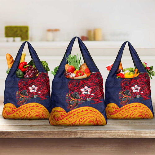 Adelaide Crow Mascot Grocery Bag Polynesian Tribal Pattern Bold Island Style