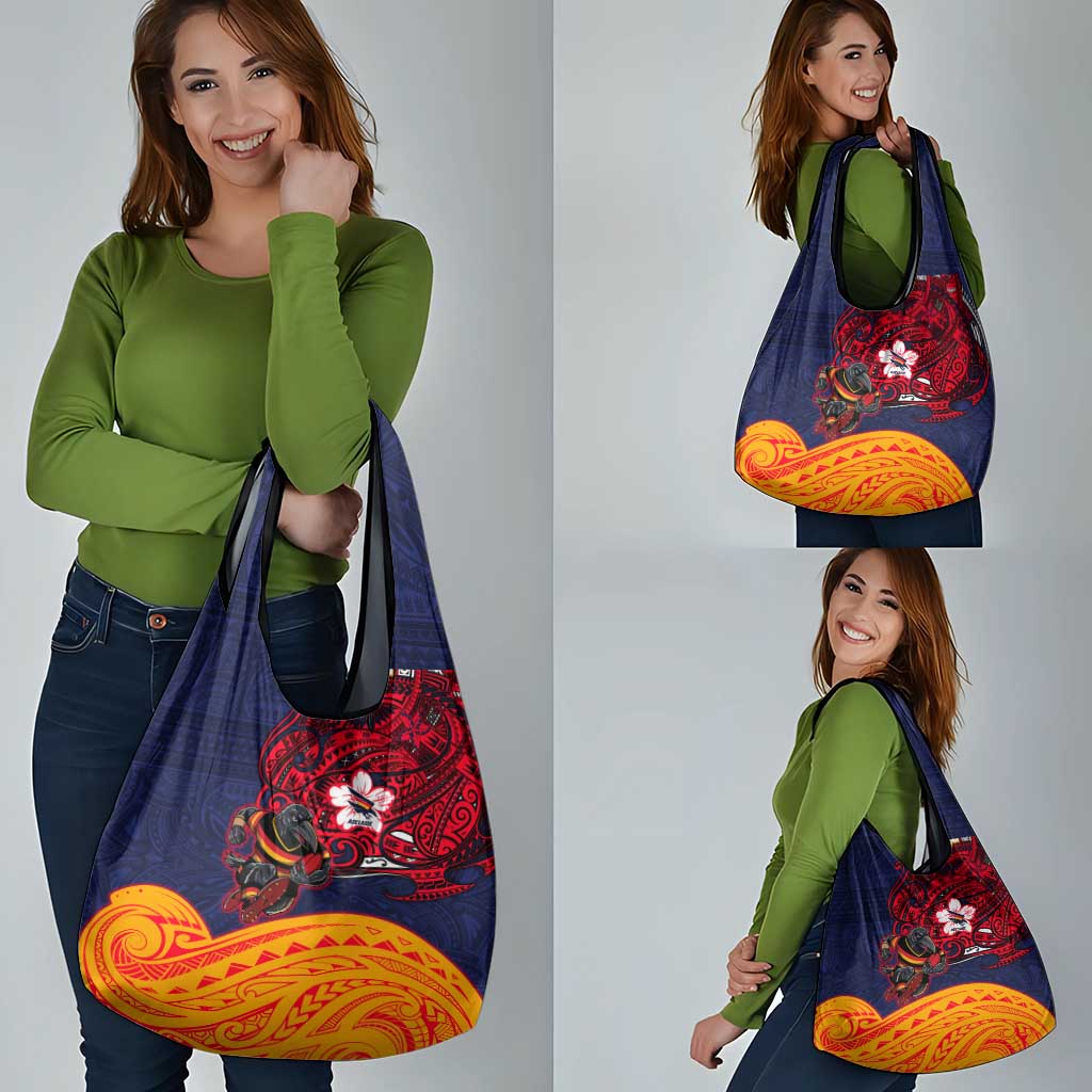 Adelaide Crow Mascot Grocery Bag Polynesian Tribal Pattern Bold Island Style