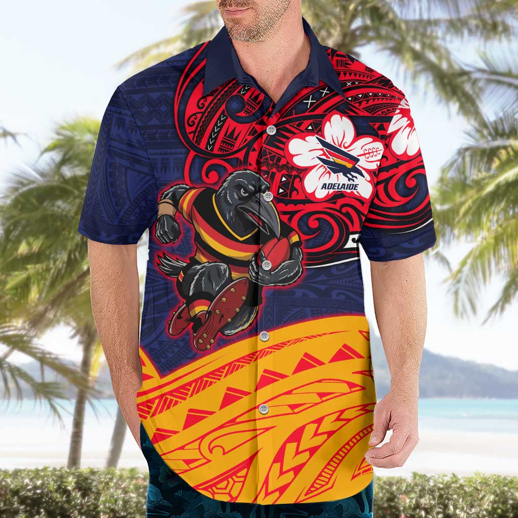 Adelaide Crow Mascot Hawaiian Shirt Polynesian Tribal Pattern Bold Island Style