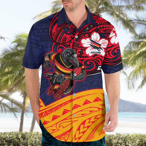 Adelaide Crow Mascot Hawaiian Shirt Polynesian Tribal Pattern Bold Island Style
