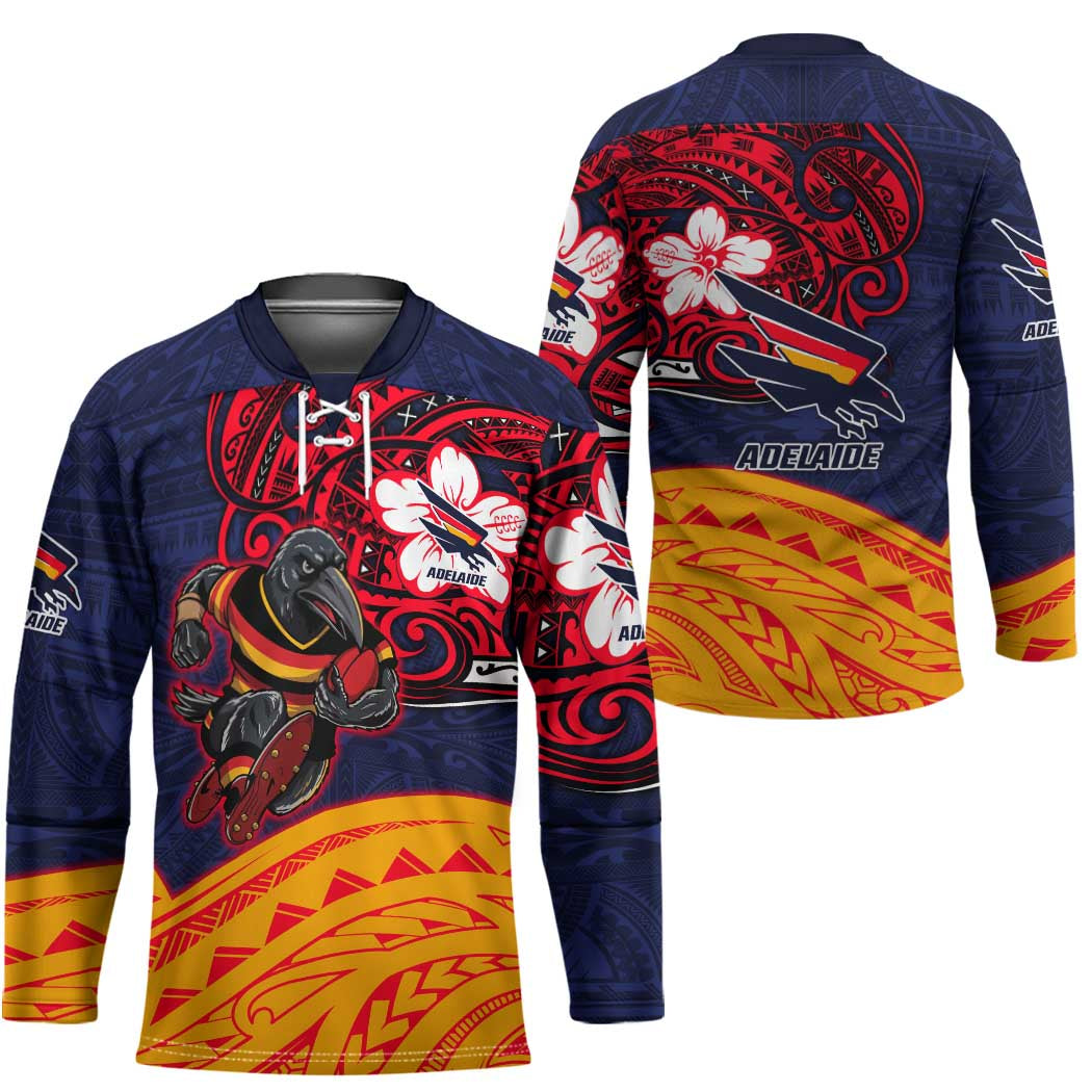 Adelaide Crow Mascot Hockey Jersey Polynesian Tribal Pattern Bold Island Style
