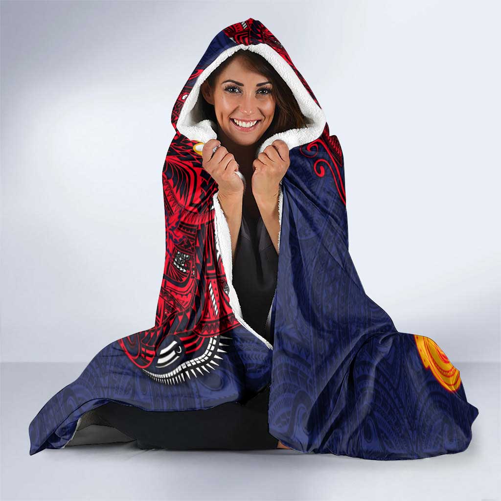 Adelaide Crow Mascot Hooded Blanket Polynesian Tribal Pattern Bold Island Style