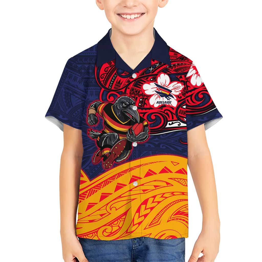 Adelaide Crow Mascot Kid Hawaiian Shirt Polynesian Tribal Pattern Bold Island Style
