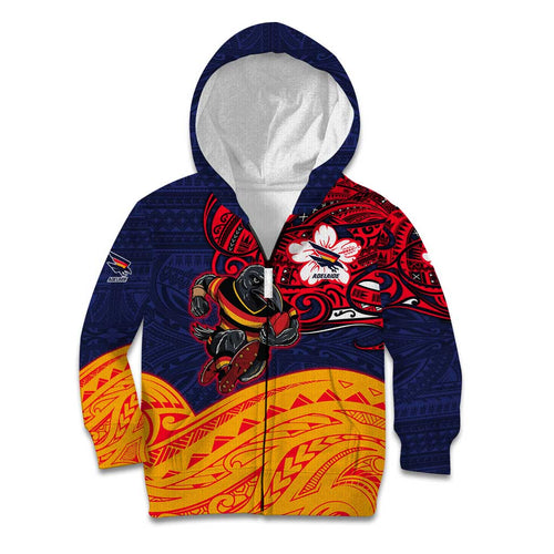 Adelaide Crow Mascot Kid Hoodie Polynesian Tribal Pattern Bold Island Style