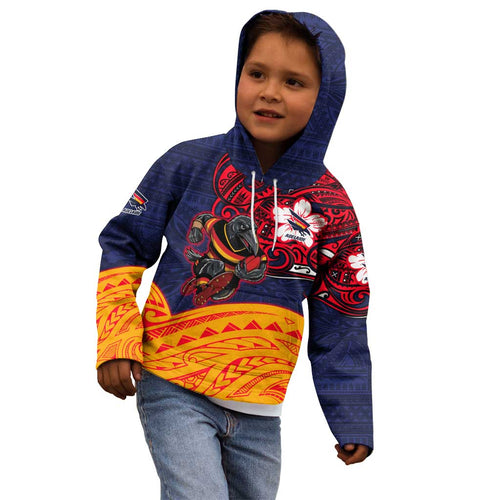 Adelaide Crow Mascot Kid Hoodie Polynesian Tribal Pattern Bold Island Style